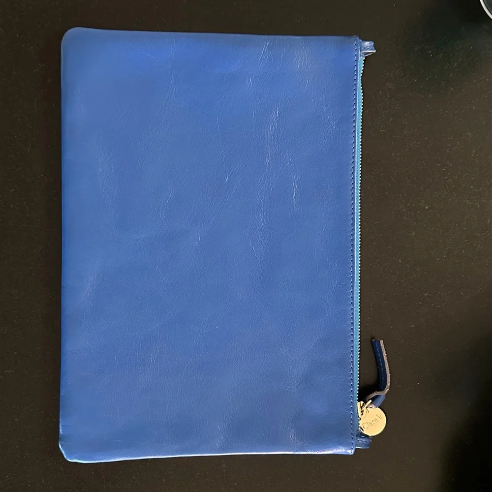 Clare V. Blue Leather Zip Flat Clutch - Picture 2 of 6